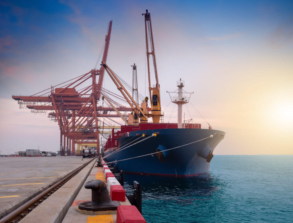 The,Vessel,During,Discharging,At,An,Industrial,Port,And,Move